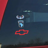 Airborne logo on a vehicle window with a red Chevrolet bowtie emblem.