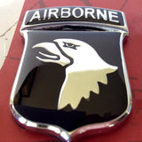 101st Airborne Division Metal Auto Decal  with an eagle design on a red background
