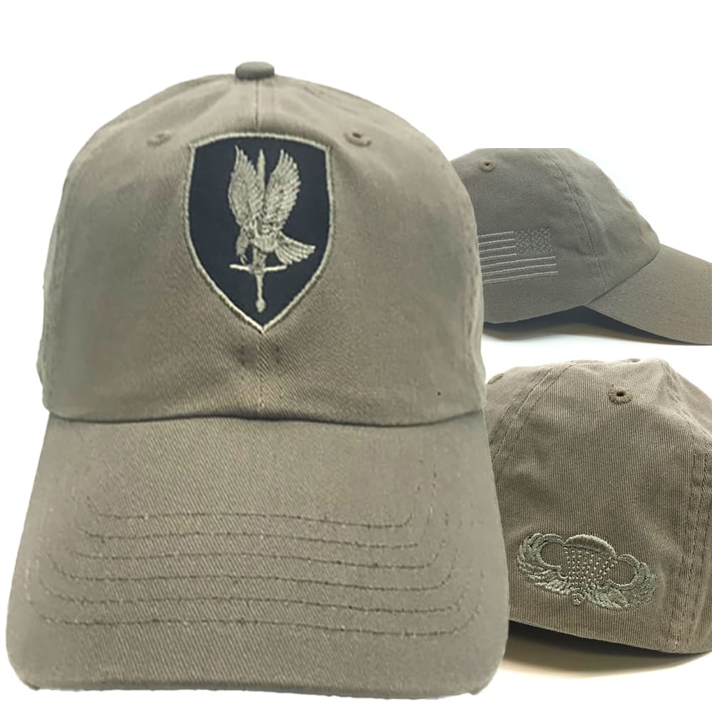 1st Aviation Brigade Hat on a white background displaying each side of the hat