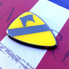 1st Cavalry Division Metal Auto Decal Full Color pointing right on a red, white and blue background