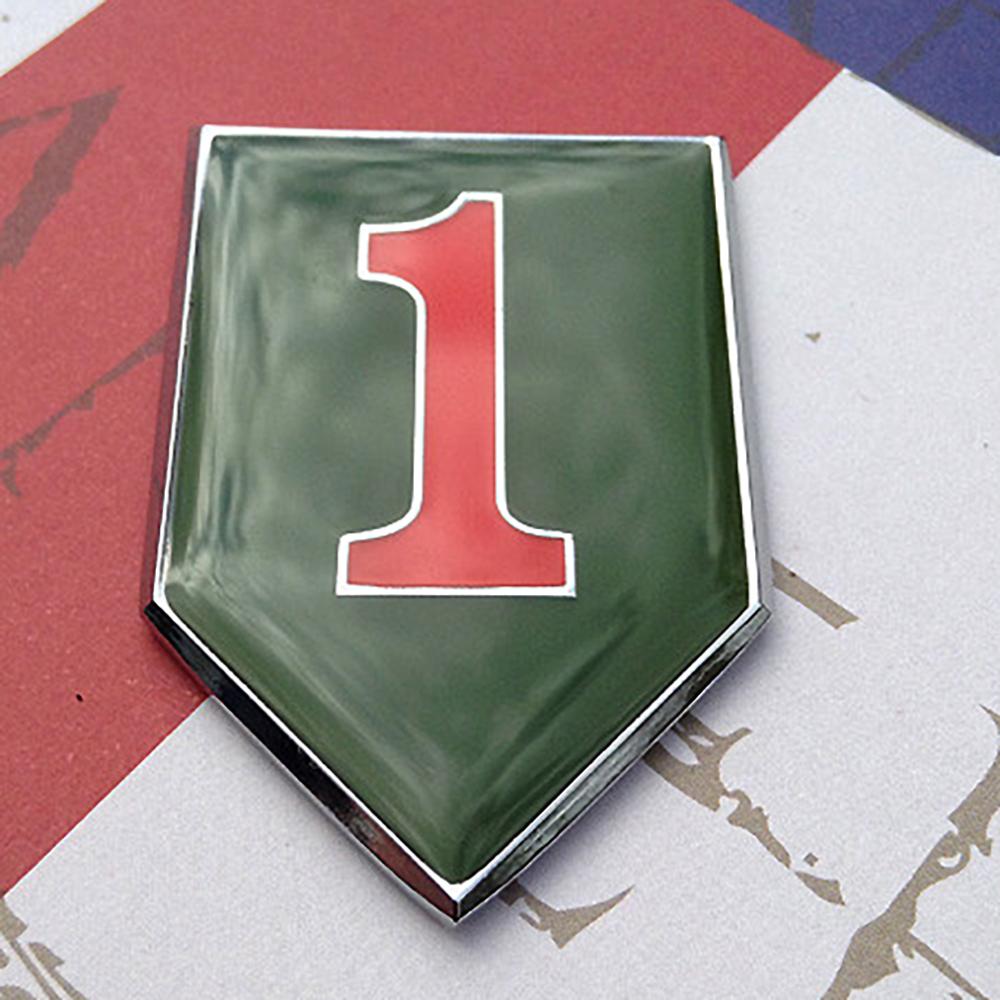 1st Infantry Division Metal Car Emblem in Full Color on red, white and blue background