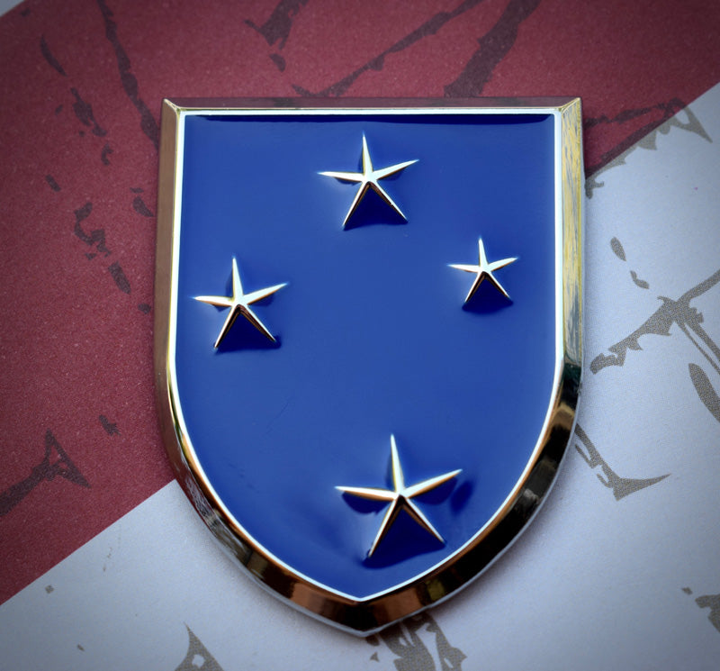 Americal Division Metal Decal on a red, white and blue background