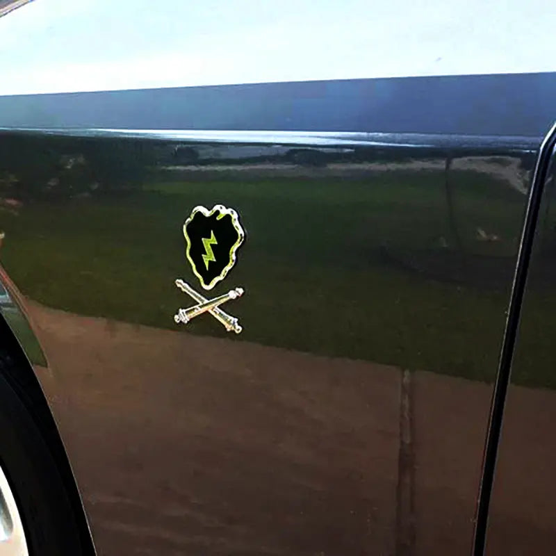 25th Infantry Division Metal Decal Black and Chrome on Black Car