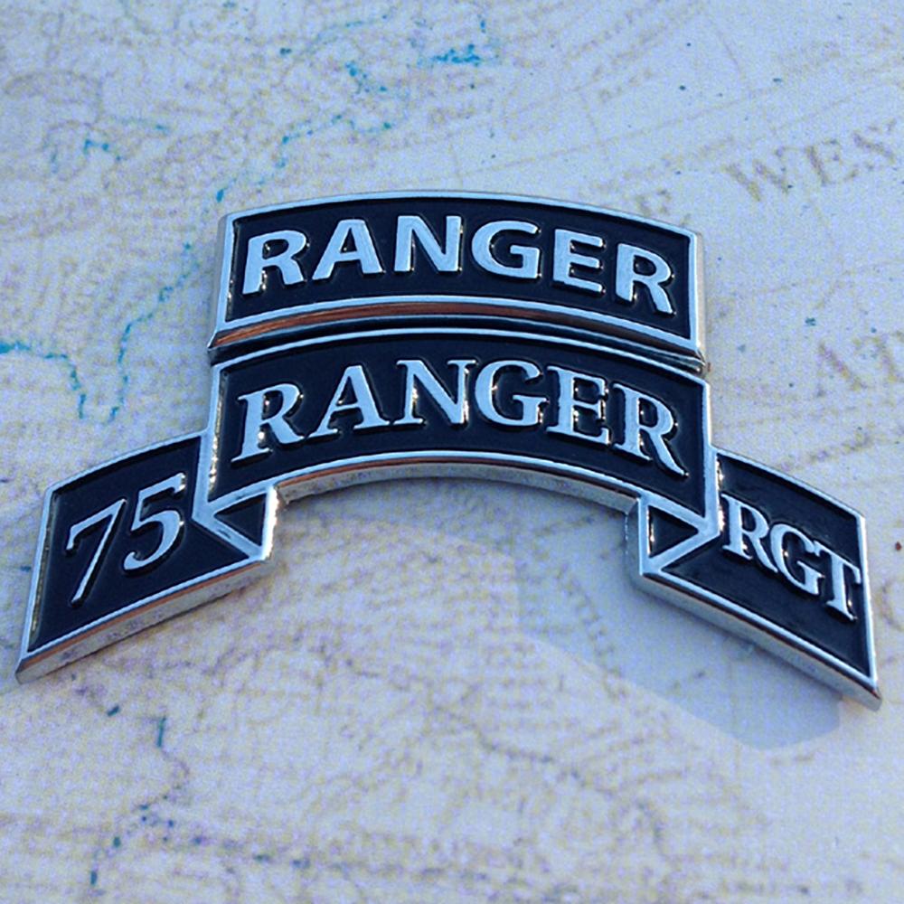 75th Ranger Regiment Emblem Metal Decal with Ranger Tab on a Map Background