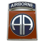 82nd Airborne emblem with 'AIRBORNE' text on a white background
