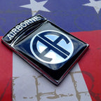 82nd Airborne Division Metal Decal Metallic emblem with 'AIRBORNE' text on a flag background