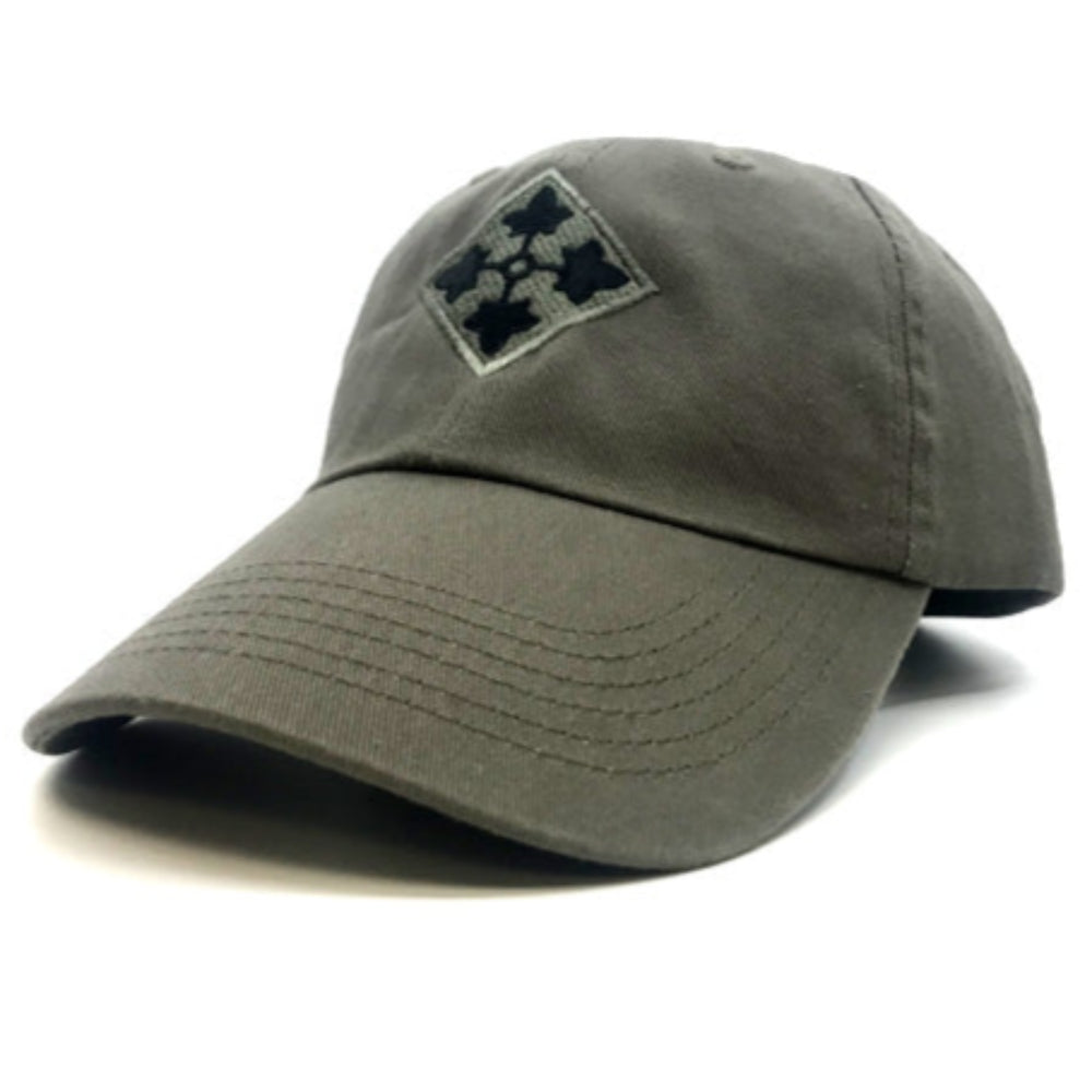 Custom 4th Infantry Division OD Green Cap on a white background