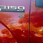 Special Forces Crest Metal Decal on Red Truck
