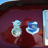 USAF Security Police Badge Car Emblem on Burgundy Car