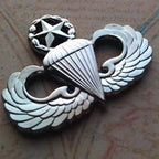 Silver Master Parachutist Badge Jump Master Metal Car Emblem on a left angle