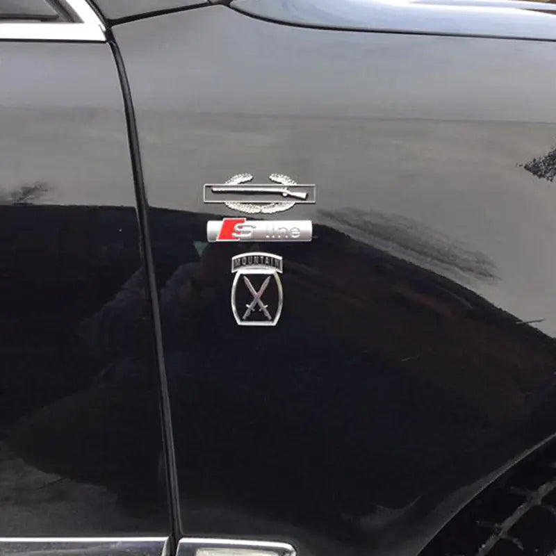 Combat Infantryman Badge Metal Car Decal First Award on a black car