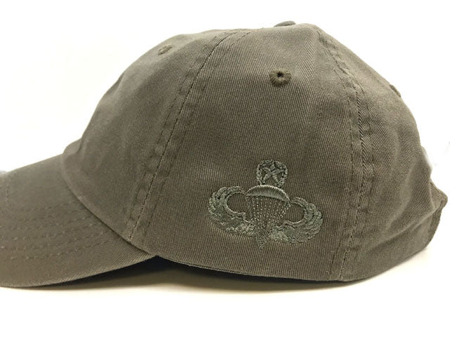 OD baseball cap with embroidered master jump wings badge