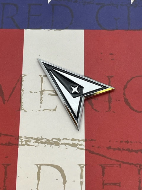 US Space Force Metal Emblem on a red, white and blue background