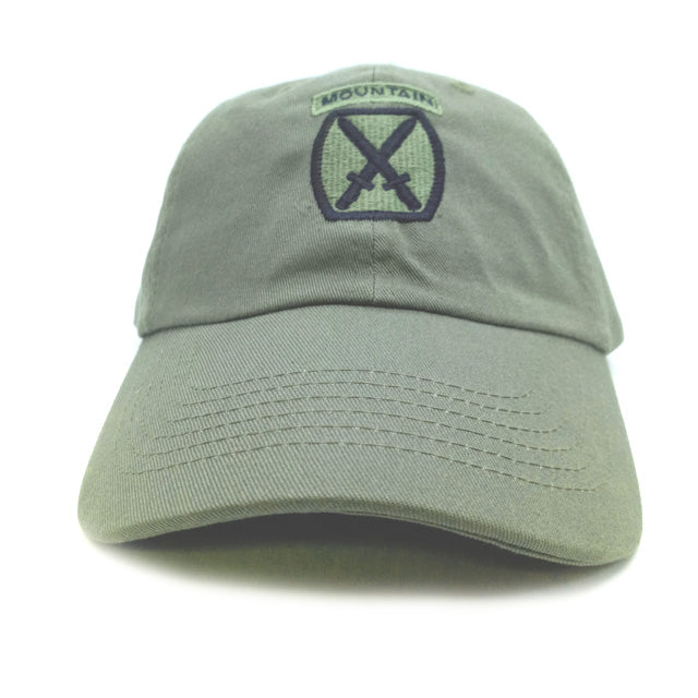 10th Mountain Division OD Green Baseball Cap Facing Forward