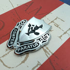 12th Cavalry Regiment “Always Ready” Metal Car Emblem Facing Rigjt on a Red, White and Blue Background