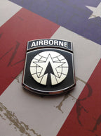 16th Military Police MP Brigade Metal Decal Black and Chrome on a Red. White and Blue Background