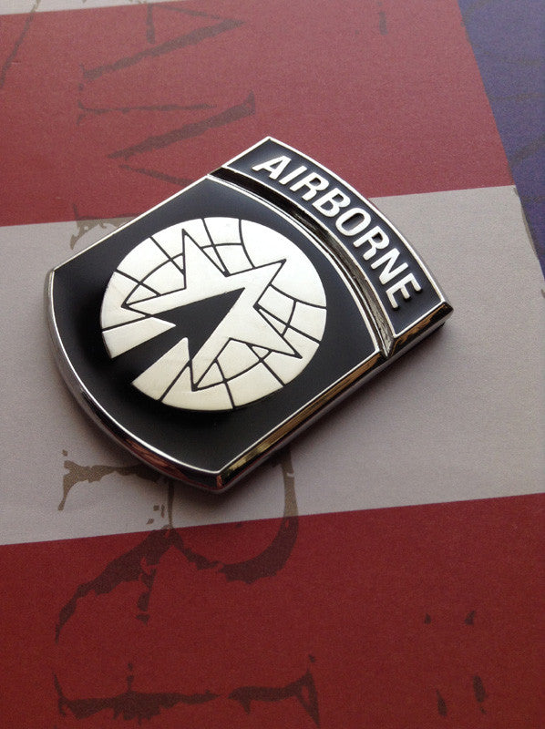 16th Military Police MP Brigade Metal Decal Black and Chrome Left Angle