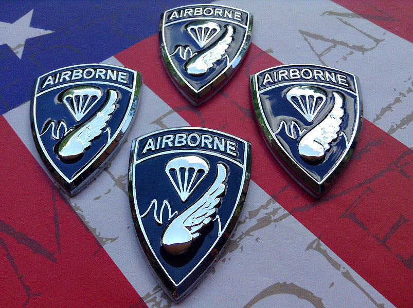 Set of 4 black and chrome 187th Infantry Regiment (Airborne) Metal Car Emblem Decal on american flag