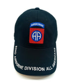 82nd Airborne Division cap in Black with US Flag Facing Forward on a white background