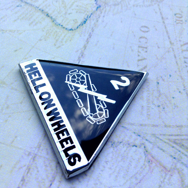 Black and Chrome 2nd Armored Division Hell on Wheels Metal Car Emblem on a map background