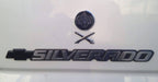 3rd Cavalry Regiment Brave Rifles Metal Car Emblem With Artillery Insignia Decal Above a Chevy Silverado Logo