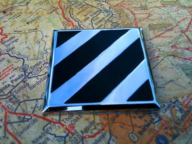 Black and Chrome 3rd Infantry Division Metal Auto Decal on a map background