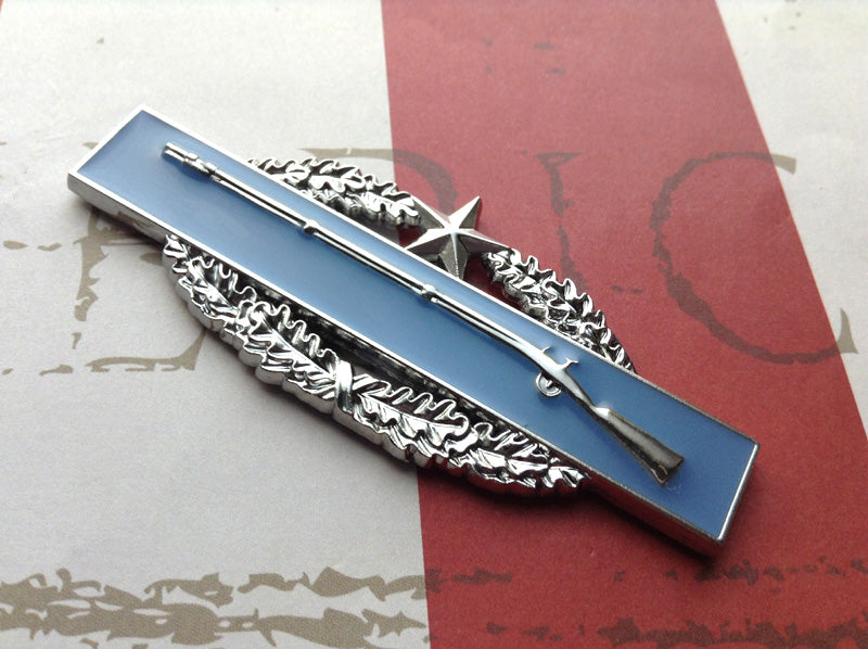 Full Color Blue and Chrome Combat Infantryman Badge 2nd Award CAB Metal Decal Slanted To The Right