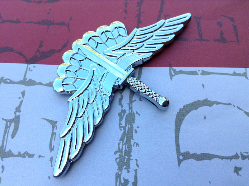 Military Freefall (HALO) Parachutist Badge Premium Metal Emblem Vehicle Decal Angled to the left