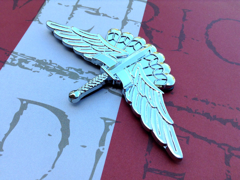 Military Freefall Parachutist Badge  Metal Decal on Red and White Background