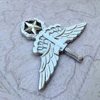 Military Freefall (HALO) Parachutist Badge Premium Metal Emblem on a map looking background
