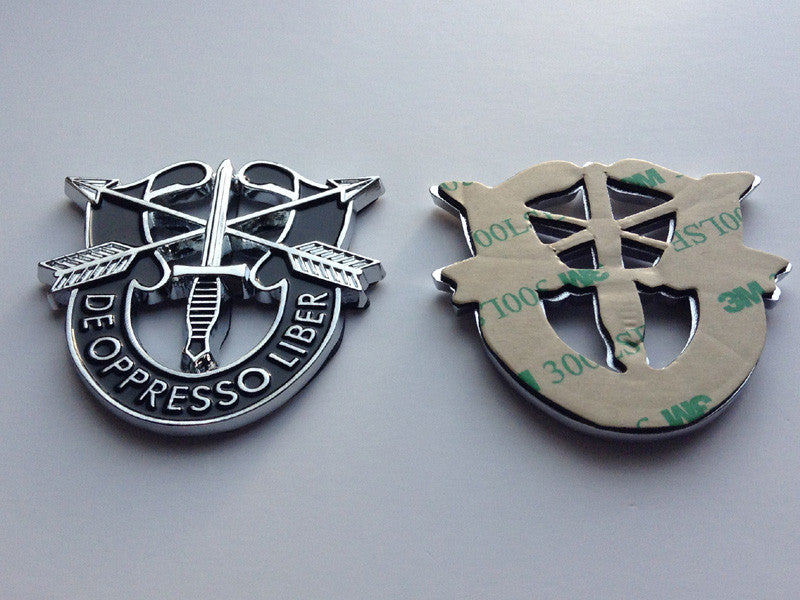 Special Forces Crest Metal Decal With 3M  showing on the backside