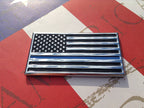 US Flag Thin Blue Line Metal Decal Black, Chrome and Blue on Red, White and Blue Background